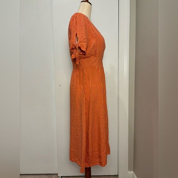 Lulus Sunshine Dreamer Coral Pink Striped Wrap Midi Dress Size S - Picture 4 of 7